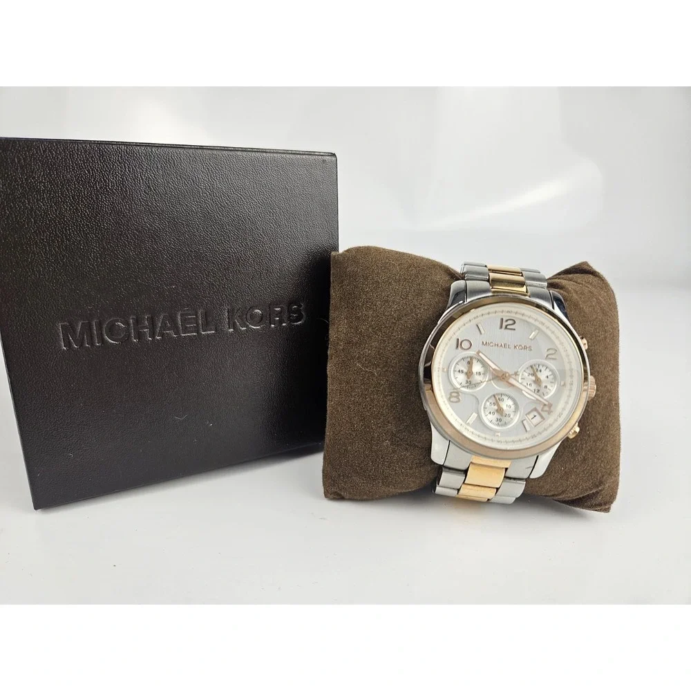 MICHAEL KORS Chronograph Womens Stainless Steel‎ MK-5315 Watch Runs w/Box Links